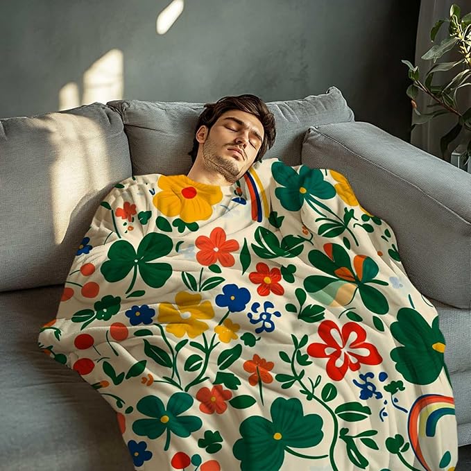 Floral Throw Blanket for Adults, St. Patrick's Day Gift for Women and Men, Lightweight Soft Flower Fleece for Couch, Bed and Travel, 50x60 Inches