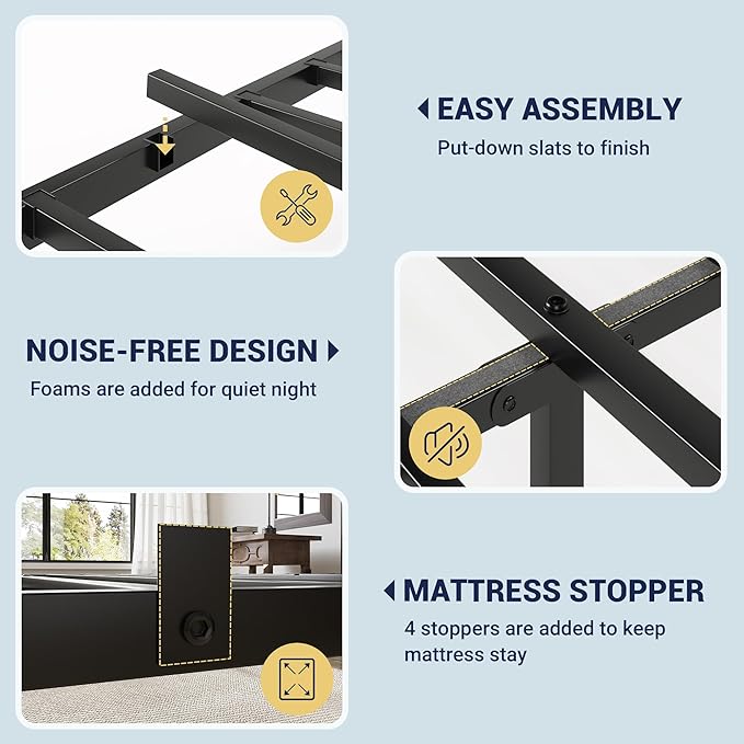 Allewie 14 Inches Queen Size Metal Platform Bed Frame with Victorian Style Curved Iron-Art Headboard/Footboard, Metal Slats Support, Easy Assembly, Under Bed Storage, No Box Spring Required, Black