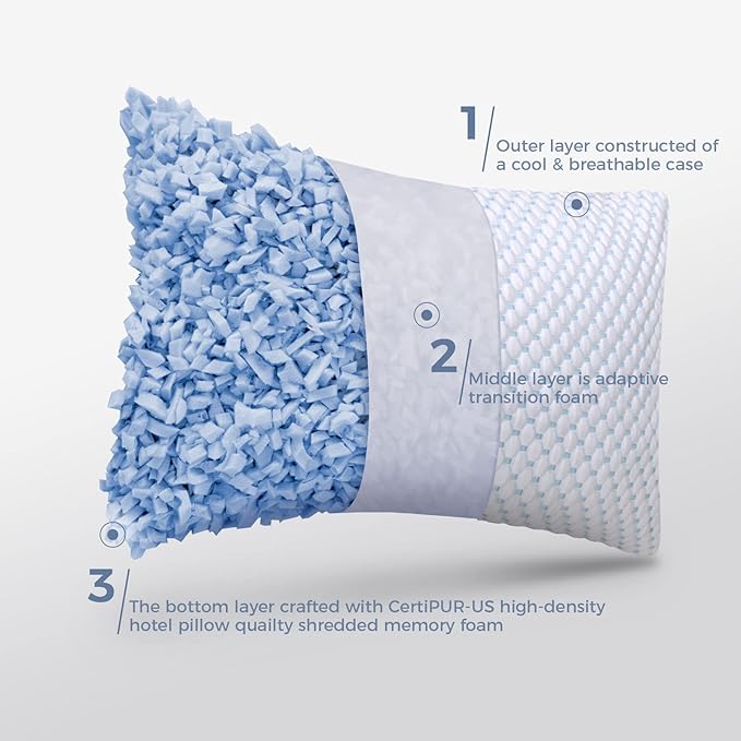 OSBED Cooling Adjustable Shredded Memory Foam Pillows Queen Size Set of 2 - Temperature-Regulating for All Sleepers with Dual Airflow Ventilation(CertiPUR-US & Hypoallergenic & Machine Washable)