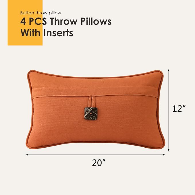 Outdoor Sunbrella Decorative Pillows with Coconut Button Pack of 4, 20" x 12" Outdoor Pillow Set for Couch Bed Throw Patio Sofa, Spectrum Cayenne