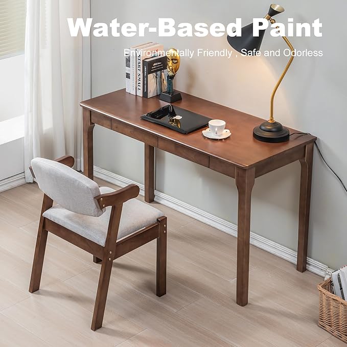 Solid Wood Desk, Gaming Study Home Office Desks for Work, Student PC Desk for Bedroom, Small Computer Desk for Small Spaces, Easy to Assemble (Walnut Color, 47inch)