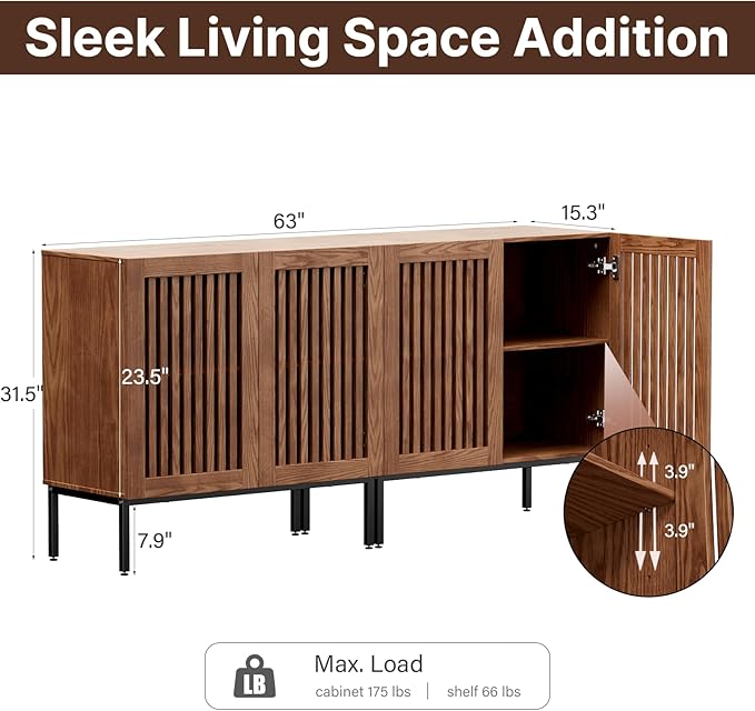 Farmhouse TV Stand for 70 Inch TVs, 2-in-1 Entertainment Center with Storage Cabinets & Metal Base,Brown Media Console for Living Room
