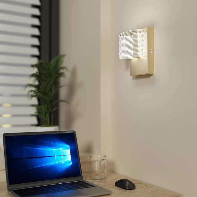 URSOLA Wall Sconce LED Wall Lamp with Oval Linear Sleek Lampshade 110 Volt Hardwired Wall Light 4000K Sconces Wall Lighting (Gold)