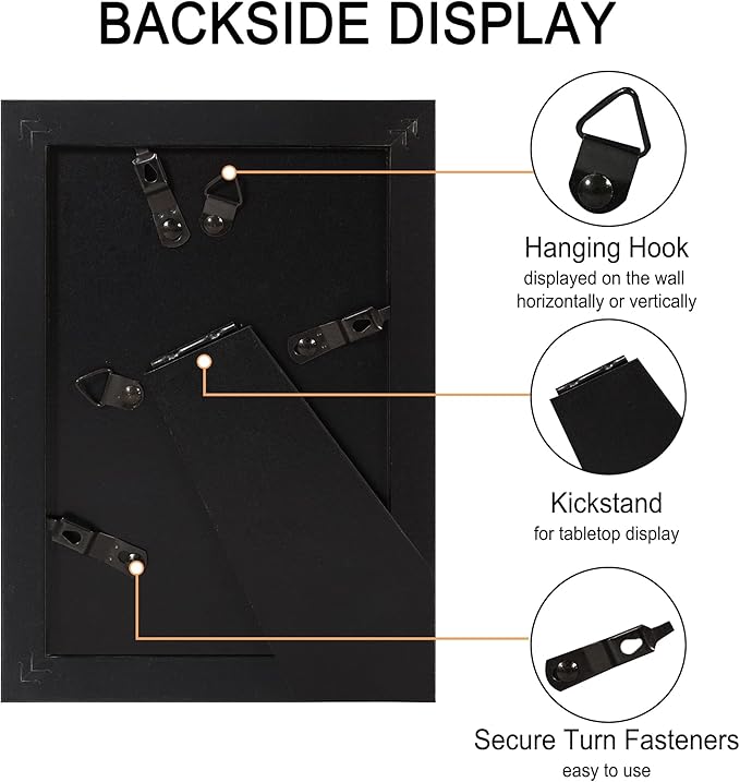 4x6 Picture Frame Set of 4, High Definition Real Glass, Display Pictures 3.5x5 with Mat or 4x6 Without Mat, Gallery Wall Hanging or Tabletop Photo Frames, Black