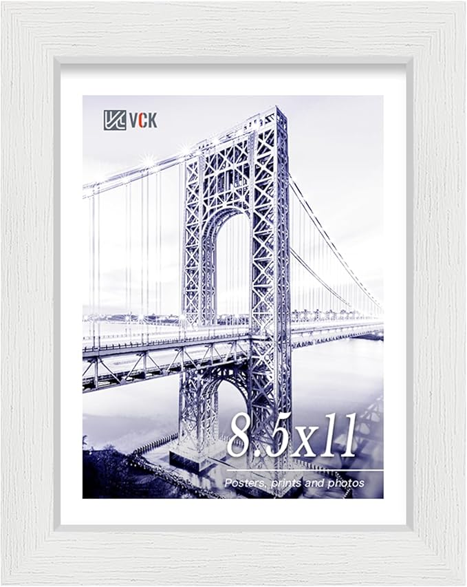 VCK 8.5x11 Certificate Frame, White Wood 8 1/2 x 11 Picture Diploma Document Frames for Wall and Tabletop, 1 Pack