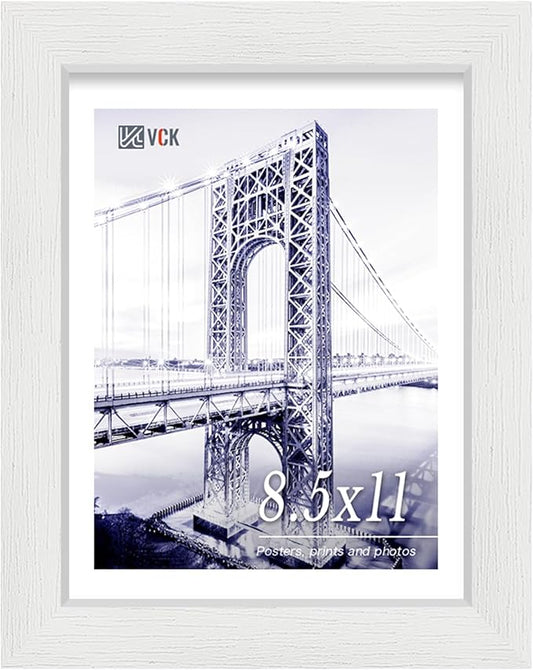 VCK 8.5x11 Certificate Frame, White Wood 8 1/2 x 11 Picture Diploma Document Frames for Wall and Tabletop, 1 Pack