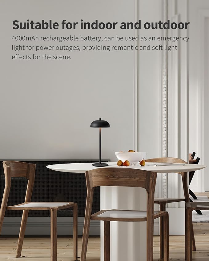 Cordless LED 12" Small Table Lamps Set of 2, Modern Portable Desk Lamp, 3 Color Dimming Rechargeable Battery Lights for Bedroom, Outdoor, Restaurant, Bedside, Baby Night Light, Gifts (Black)