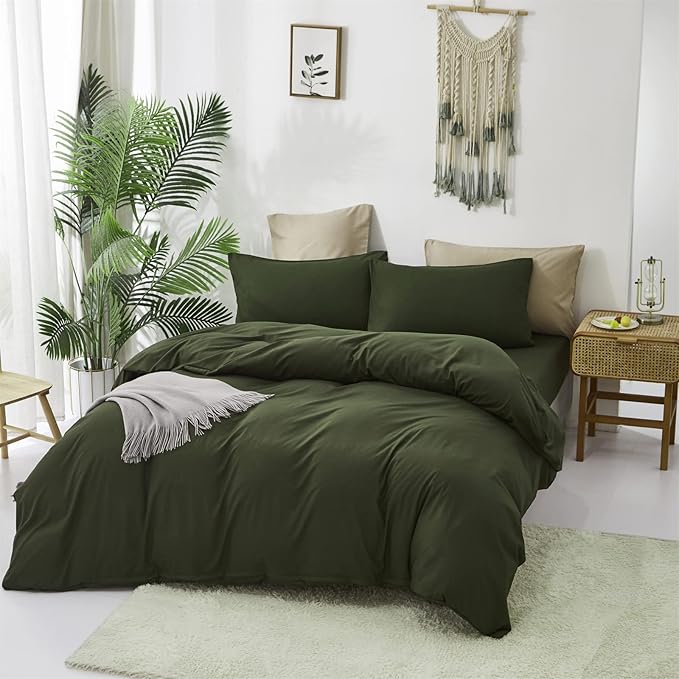Army Green Comforter Set Queen Dark Green Bedding Set Full Plain Modern Style Blanket Quilts Soft Breathable Comforter Set for Women Men
