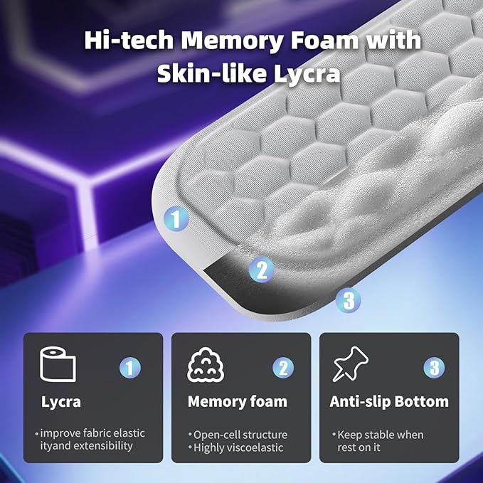Wrist Rest for Keyboard and Mouse, Upgrade Enlarge Mouse Pad Wrist Rest, Ergonomic Memory Foam, Non-Slip Base for Computer Gaming & Office Work, 2 Piece Set, Grey (17.32x3.15+5.9x3.15 inch)