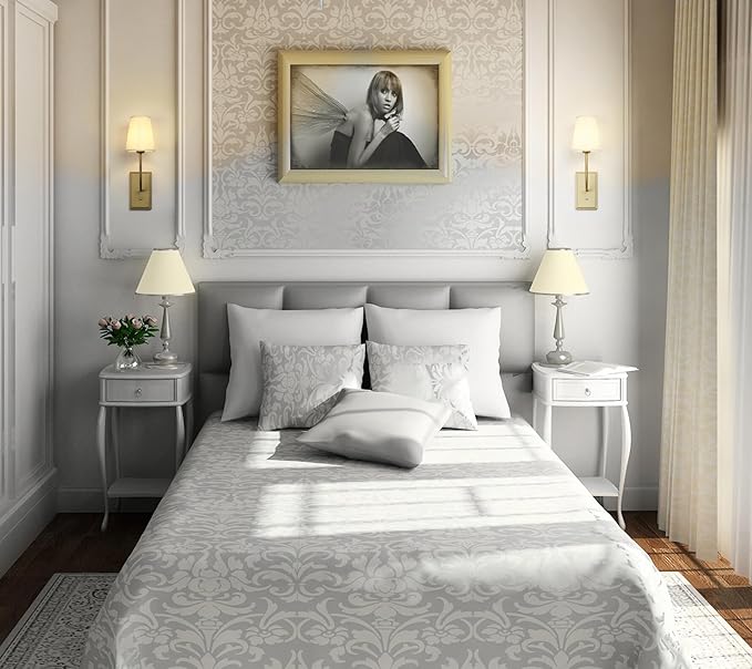 Farmhouse Brass Wall Sconce 1-Light, Linen Fabric Shade Wall Lamp Hardwired Indoor Wall Light for Bedroom Living Room Vanity Bathroom (White Cloth 2-Pack)