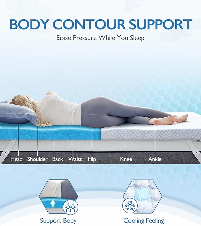 SINWEEK 3 Inch Full Size Cooling Memory Foam Mattress Topper for Pressure Relief, Thick Bed Mattress Pad with Cooling Soft Cover and Adjustable Straps, CertiPUR-US Certified