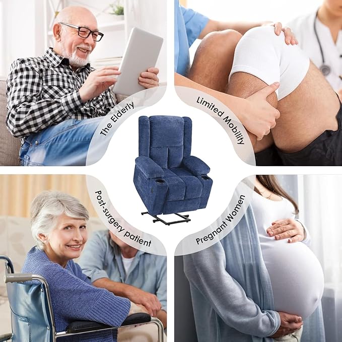Electric Power Lift Recliner Chair,Reclining Chair with 8 Massage for Elderly,Recliner Single Sofa with 2 Cup Holders,Side Pockets,USB Charge Port,Remote Control for Living Room,Bedroom,Blue