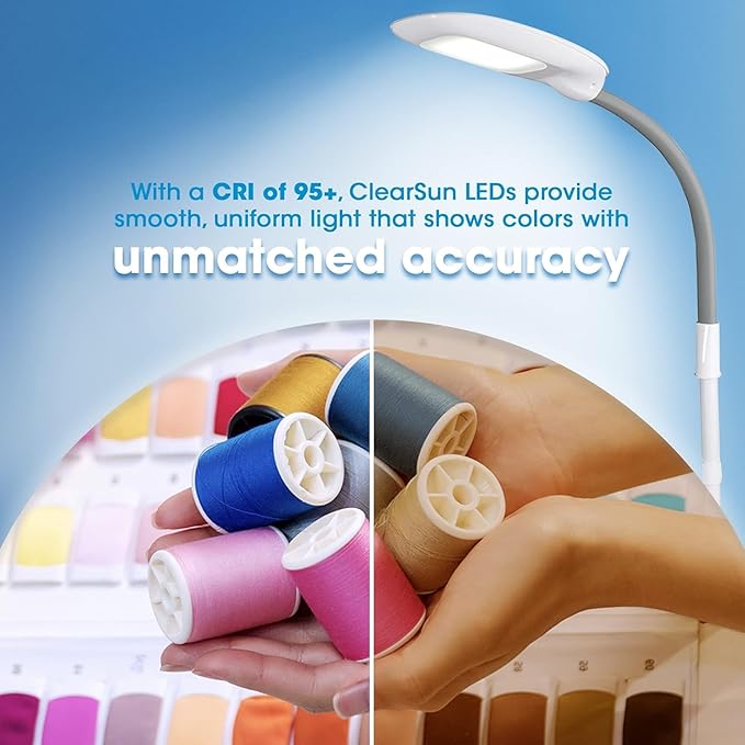 OttLite LED Floor Lamp with Optical Grade Magnifier - ClearSun LED Technology - 3 Brightness Settings, Adjustable Arm & Touch Sensitive Controls - Great for Sewing Table, Crafting, Home & Office