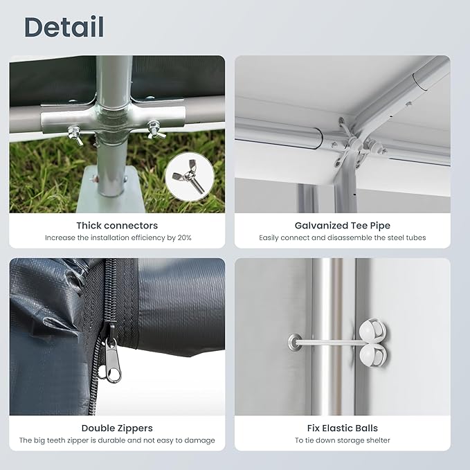 PHI VILLA 6'x10'x7' Outdoor Portable Storage Shelter Shed Garage with 2 Roll up Zipper Doors & Vents Carport for Motorcycle Bike Waterproof and UV Resistant Anti-Snow Portable Garage Kit Tent, Gray