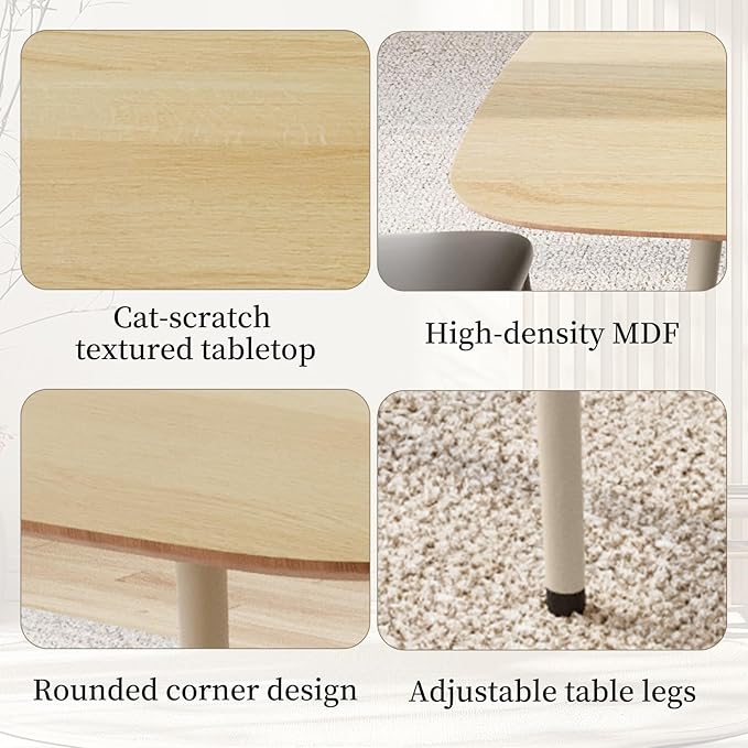 47.2'' Modern Solid Wood Dining Table Set for 4 with Scratch-Resistant Surface & 4 Black Leather Chairs - Cat-Friendly Kitchen Dining Room Furniture Set