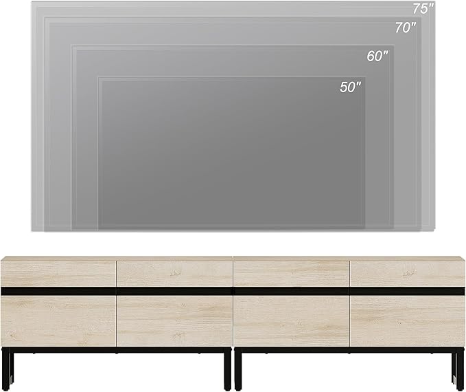 WAMPAT Modern TV Stand for TVs up to 75 inch, 2 in 1 Entertainment Center TV Console with Storage Cabinets and Metal Base,Media Console for Living Room,Light Oak