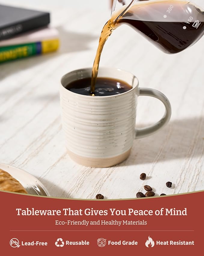 famiware Coffee Mugs Set of 4, 13 oz Mug Set, Ceramic Cup Set with Handle for Coffee, Tea, Cocoa, Milk, Constellation Series, Beige