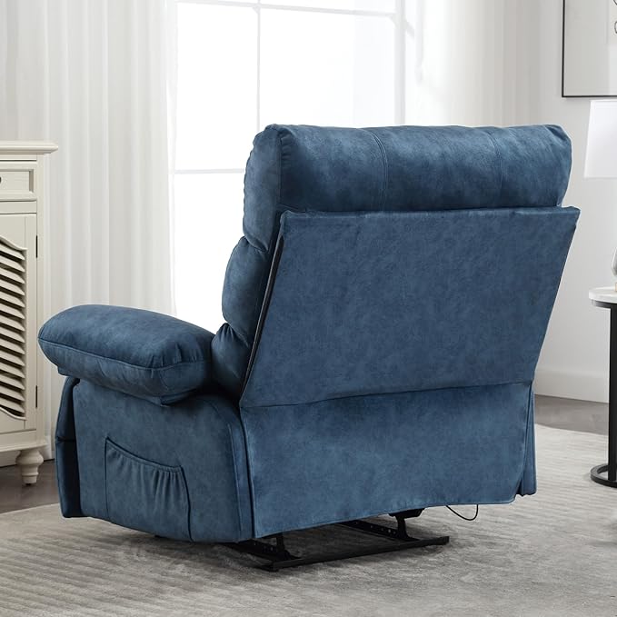 Oversized Recliner Chair Extra Wide Large Recliner for Adults 350lbs with Lumbar Support Pillow Nursery Chair Living Room (Manual, BLUE-6002)