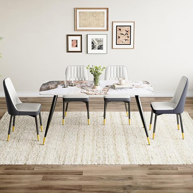 Dining Table Set for 4, Dining Room Table Set for 4, Sintered Stone Kitchen Table Top and Modern Chairs Set of 4 for Kitchen Dining Living Room