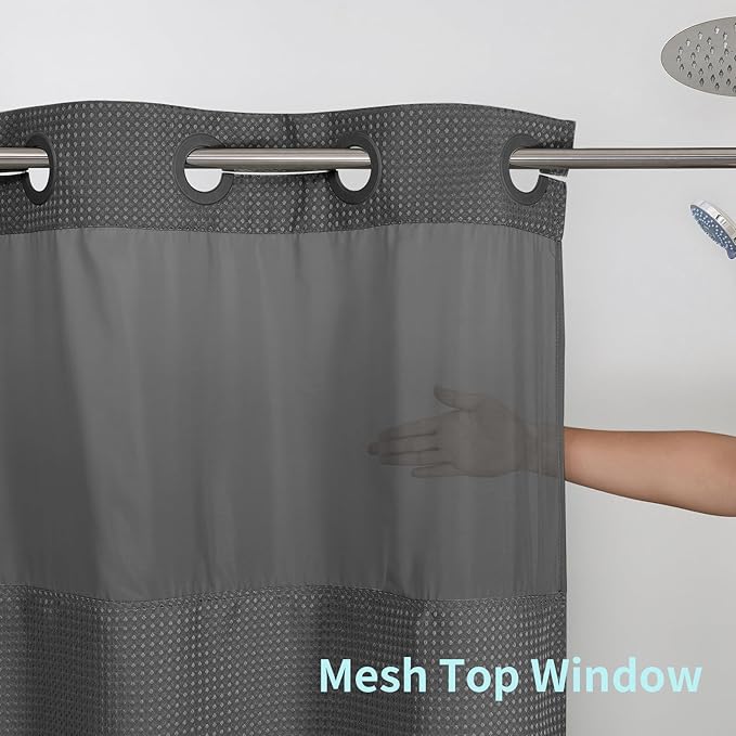 Colorful Star Small Stall Waffle Weave Shower Curtains, 256GSM Heavy Duty Shower Curtain with Snap in Fabric Liner, Hotel Style No Hook Waterproof Bathroom Curtain Set, 36 x 75 Inch, Charcoal Grey