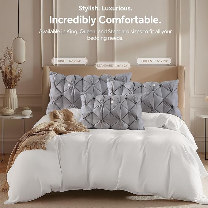 QUTOOL Luxury Hotel Goose Feather Pillow, 100% Cotton, Soft Support Pillow, Suitable for Sleepers on The Back, Sides, and Stomach, Set of 2 Queen Size Bed Pillows (16" x 28"), Gray