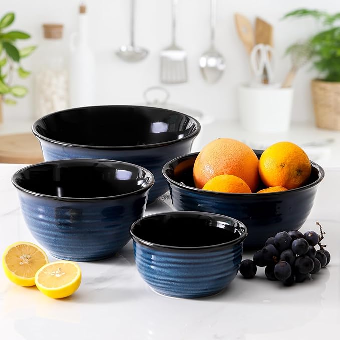 HASENSE Mixing Bowls for Cooking, Baking, Ceramic Serving Dishes Set of 4 for Salad, Fruits, Popcorn, Versatile Nesting Bowls for Housewarming Gift, 2.1/1.5/1.0/0.5 Qt, Dishwasher & Microwave Safe