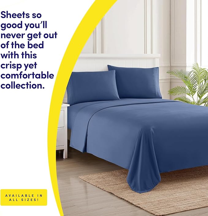 1500 Supreme Collection California King Sheet Sets Denim Blue - Luxury Hotel Bed Sheets and Pillowcase Set for California King Mattress - Extra Soft, Elastic Corner Straps, Deep Pocket Sheets Denim