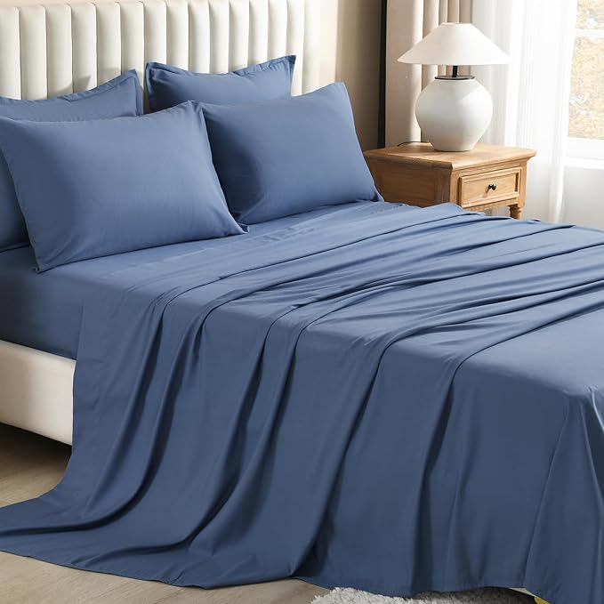 Litanika California King Comforter Set Ocean Blue - 7 Pieces Bed in a Bag Cal King Bedding Comforter Sets, Plain Lightweight Bed Set with Comforter, Sheets, Pillowcases & Shams