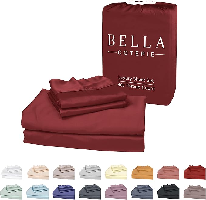 Bella Coterie Luxury Bamboo Viscose King Size Sheet Set | 100% Organically Grown | Ultra Soft | Cooling for Hot Sleepers | 18" Deep Pocket [Merlot]