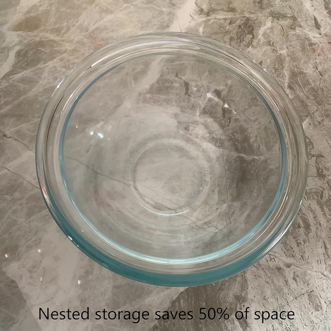 Large Borosilicate Glass Mixing Bowls Set of 2 (6.4Qt, 3.7Qt) - Nesting & Lead-Free, Microwave, Dishwasher, Oven & Freezer Safe - for Baking, Meal Prep, Serving