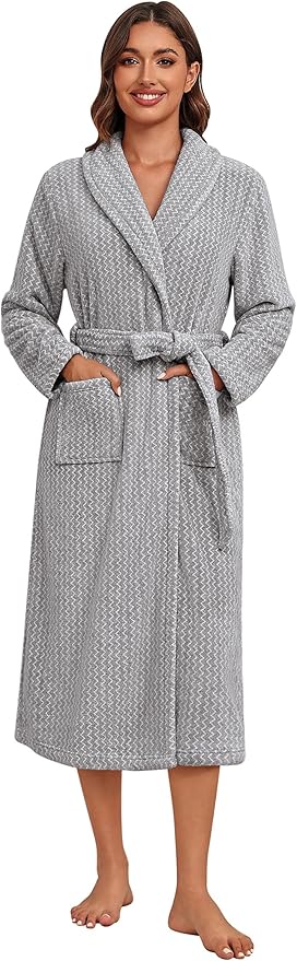 Ekouaer Women's Robe Plush Soft Long Bathrobe Cozy Warm Shawl Collar Spa Robe with Pockets