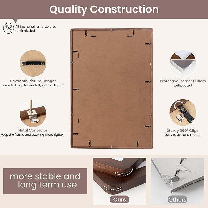 27x40 inch Poster Frame - Solid Walnut Wood 27 x 40 Poster Frame, Movie Poster Frame 27x40 With Mat For 24x36, Tempered Glass and Hanging Hardware Included, 27x40 Frame Wood, Natural Walnut