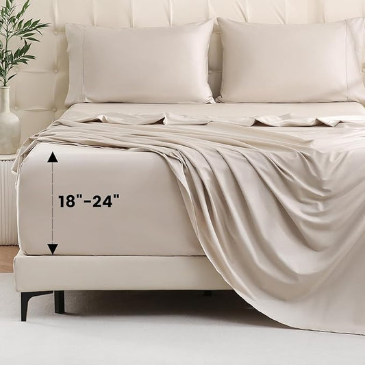 Bedlifes California King Sheet Set, Extra Deep Pocket 18-24 Inches, 1000Thread Count 100% Egyptian Cotton, Soft and Breathable 4-Piece,Linen