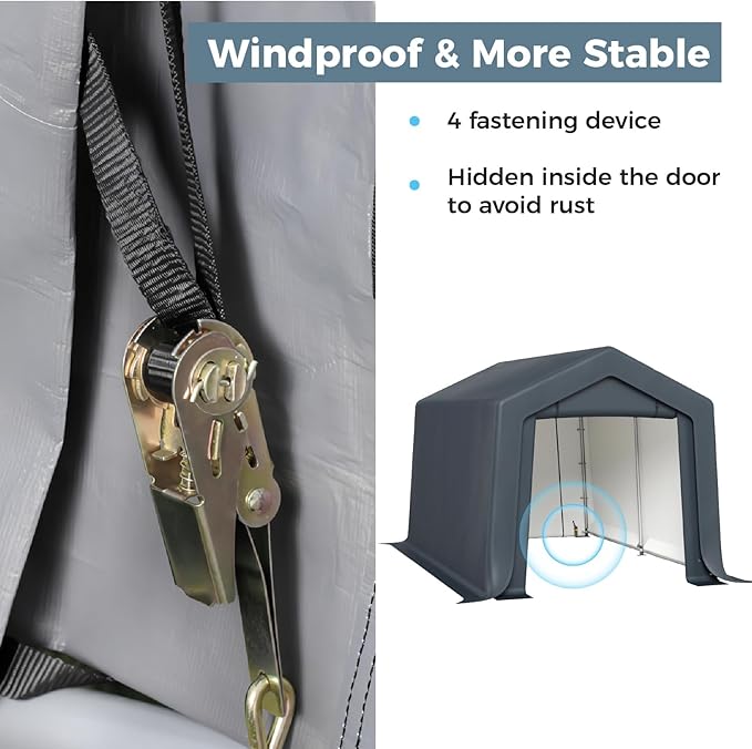 GREEN PARTY Storage Shelter Shed, 8x12 ft Portable Shed Outdoor Carport with Roll-up Zipper Door & Vents, Outdoor Storage Shed Portable Garage for Motorcycle, Bike, Waterproof & UV Protected, Gray