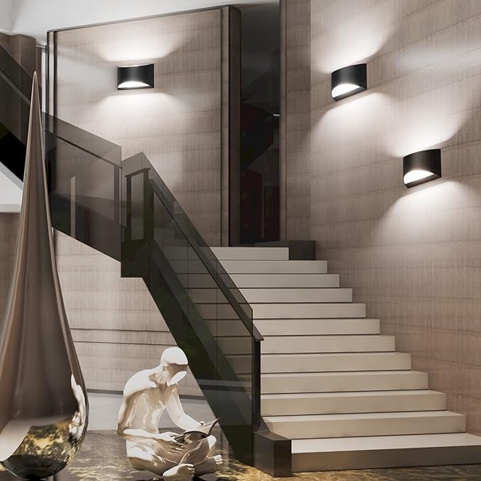 Aipsun Indoor Black Modern LED Wall Sconce Interior Wall Lights Set of 2 Hardwired Up and Down Wall Mount Light for Living Room Bedroom Hallway Corridor Cool White 6000K(with G9 Bulbs)