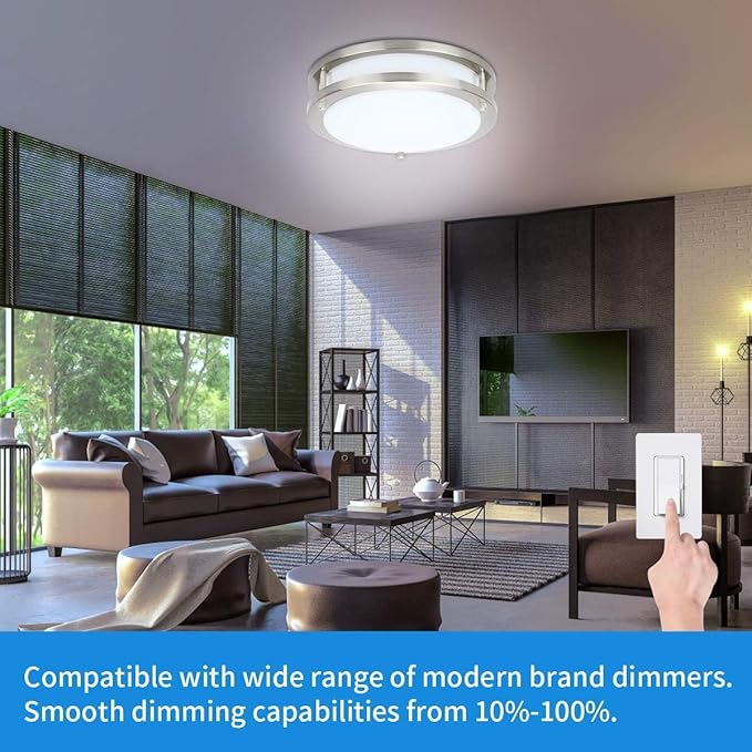 Drosbey 48W Dimmable LED Ceiling Light Fixture, Kitchen Light Fixtures, Flush Mount Ceiling Lights for Bedroom, Bathroom, 3000K/4000K/5000K Selectable, Super Bright 5000LM