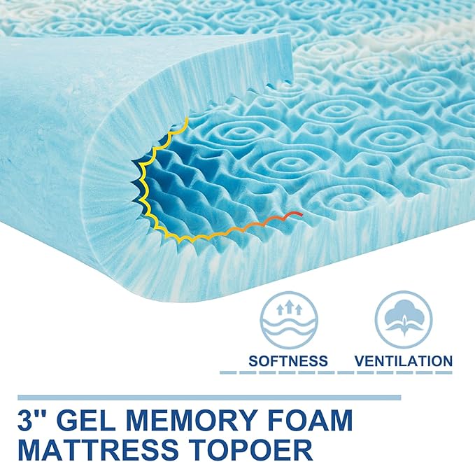 SINWEEK 3 Inch Mattress Topper 5-Zone Memory Foam Mattress Topper Pressure Relieve Soft Mattress Pad, CertiPUR-US Certified, Full Size Blue