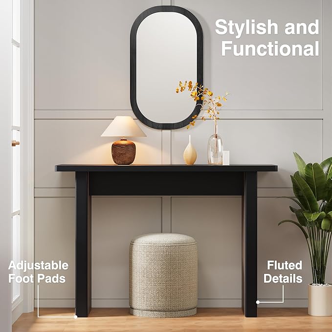 Fluted Entryway Console Table, Wooden Rectangular Sofa Table for Entrance, Narrow Wood Entryway Small Long Entry Table for Hallway, Living Room (Black)