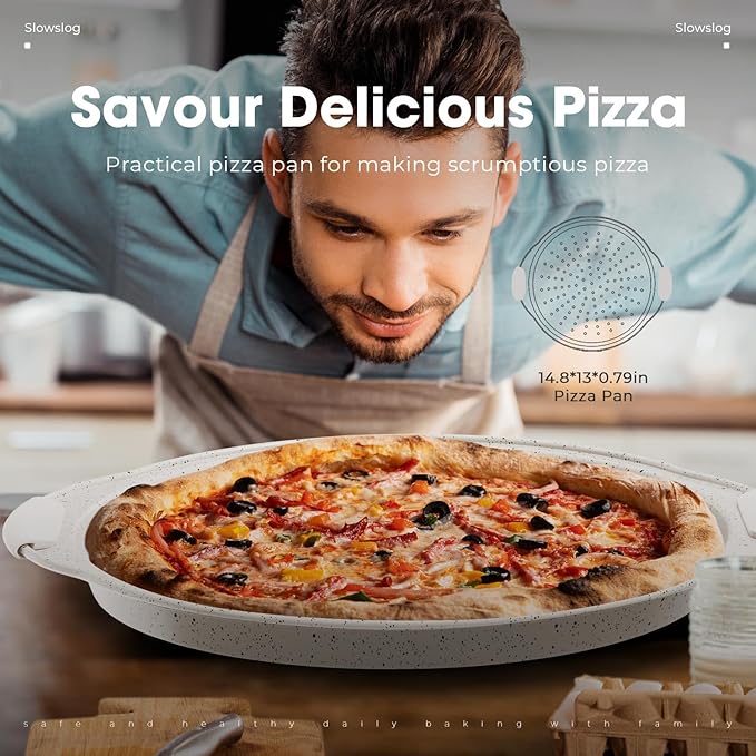 11-Piece Kitchen Nonstick Stackable Bakeware Set, Non Toxic Bakeware Sets with Silicone Handles, Includes Cookie Sheets, Cake Pan, Loaf Pan, Pizza Pan, Muffin Pan, White