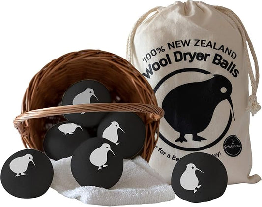 Wool Dryer Balls XL, 100% New Zealand Organic Wool - Reusable Natural Fabric Softener for Laundry, Dryer Sheets Alternative - Prevent Wrinkles and Anti Static (Black, 6-Pack)