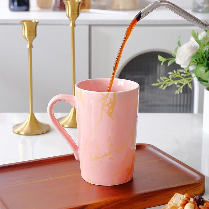 Porcelain Coffee Mugs, 12 Ounce, Set of 6, Pink | Hot Tea | Cappuccino | Mocha | Cocoa | Cups for Latte