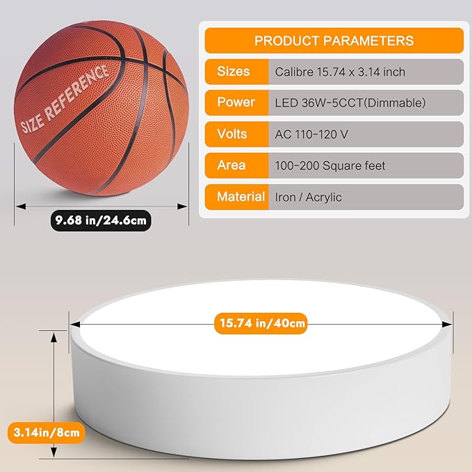 Dimmable LED Flush Mount Close to Ceiling Light Fixture,Living Room Lighting Fixtures,Modern Large Interior Round White Ceiling Lamps for Kitchen Master Bedroom,5CCT 2700K-6000K,15.74 Inch