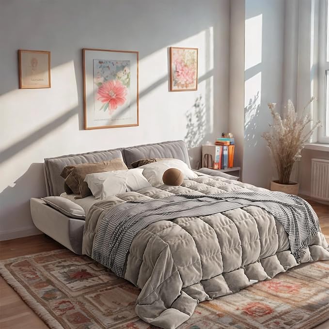 73.2-Inch Queen Size Convertible Sleeper Sofa Bed, 3-in-1 Pull-Out Futon Loveseat, Velvet Futon Couch with 2 Soft Pillows for Living Room, Office, Apartment, RV, Hide-A-Bed Fold Out Sofa&Couches