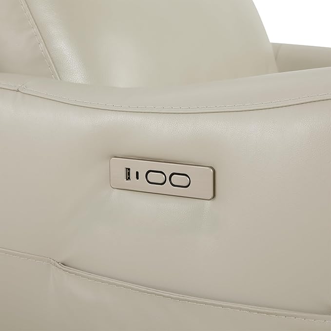 Watson & Whitely Genuine Leather Power Recliner Chairs for Adults, Swivel Glider Recliner Chair for Living Room with Charging Ports, Light Grey