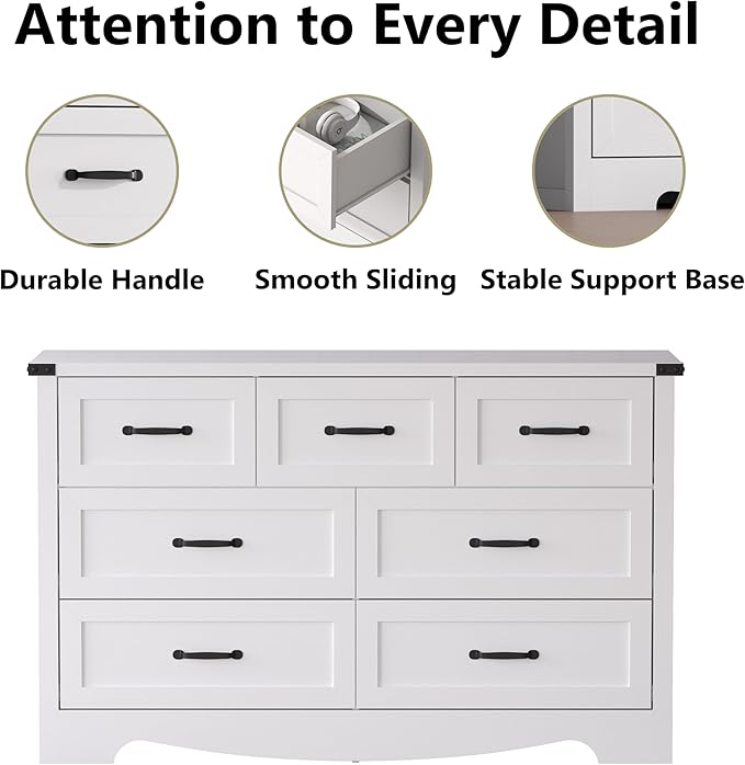 7-Drawer Dresser for Bedroom – 47" Wide Modern Wooden Chest with Natural Wood Texture, TV Stand & Storage, Metal Corner Brackets, Wood Drawer Organizer for Living Room, Hallway