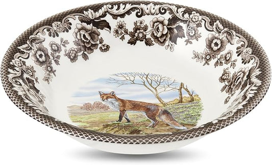 Spode Woodland Ascot Cereal Bowl, Red Fox – 8" Fine Earthenware Bowl Made in England, Versatile for Oatmeal, Salads & Desserts, Charming Wildlife Design – Microwave & Dishwasher Safe