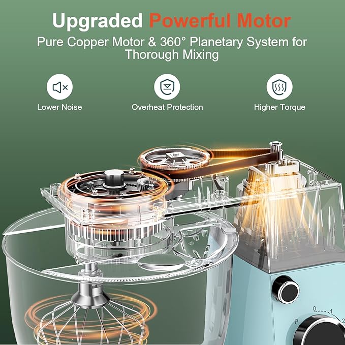 HOWORK Stand Mixer,10+p Speeds With 5.5QT Stainless Steel Bowl,Dough Hook, Wire Whip & Beater,for Most Home Cooks,Blue