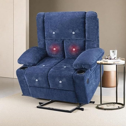 Electric Power Lift Recliner Chair, Oversized Reclining Chair with 8 Massage,Recliner Single Sofa with 2 Cup Holders,Side Pockets,USB Charge Port,Remote Control for Living Room,Bedroom,Blue