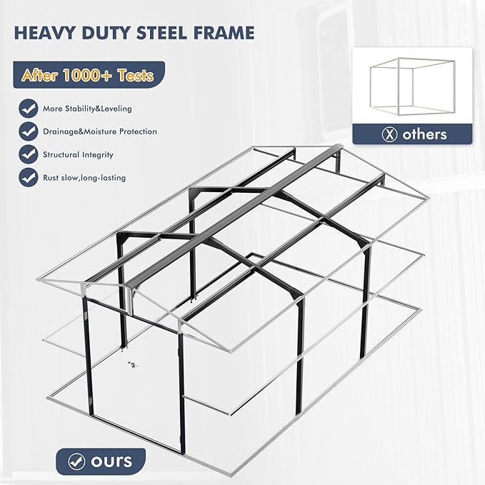 10x16 FT Metal Outdoor Shed Extra Large Waterproof Tools Storage House with Skyview Windows Air Vent Reinforced Frame for Outside Garden Backyard to Store Bikes,Lawnmower,Garage,Dark Grey