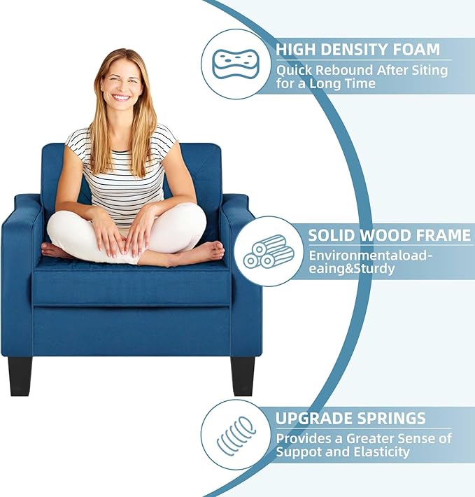 STHOUYN Living Room Chairs Accent Chairs Set of 2, Waiting Room Arm Chairs, Reading Chairs for Bedroom Comfy Club Chair Tufted, Office Small Space (2, Blue)